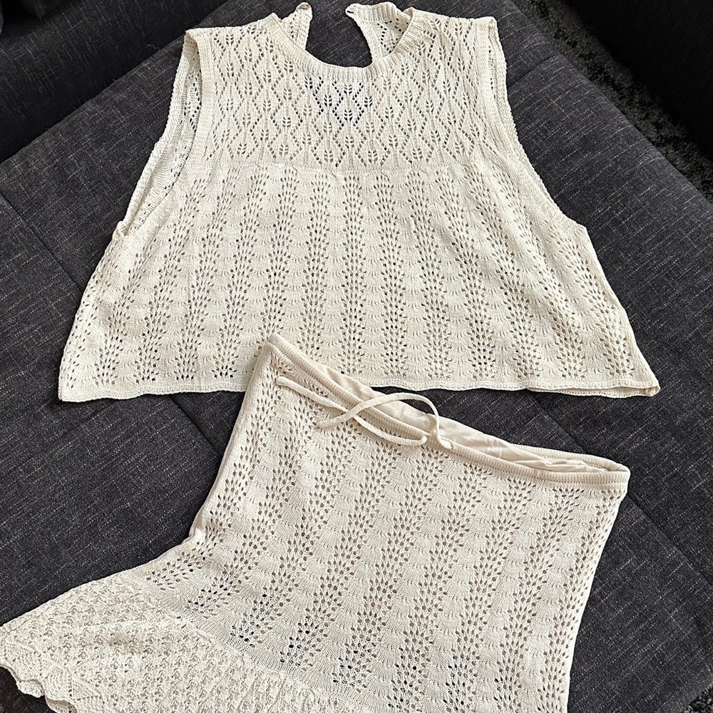 Source Unknown Ivory Knit Mini Skirt Set